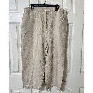 Linden Hill  HIGH Rise Cropped Linen Pants Womens Size Xl Beige Pockets